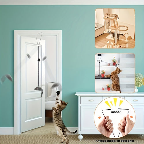 1pc Adjustable Hanging Cat Teaser Toy With Plush Material, Door Frame Clamp, Interactive Play Exercise For Kittens, Indoor Cats Entertainment Accessory, Antiskid Rubber Ends