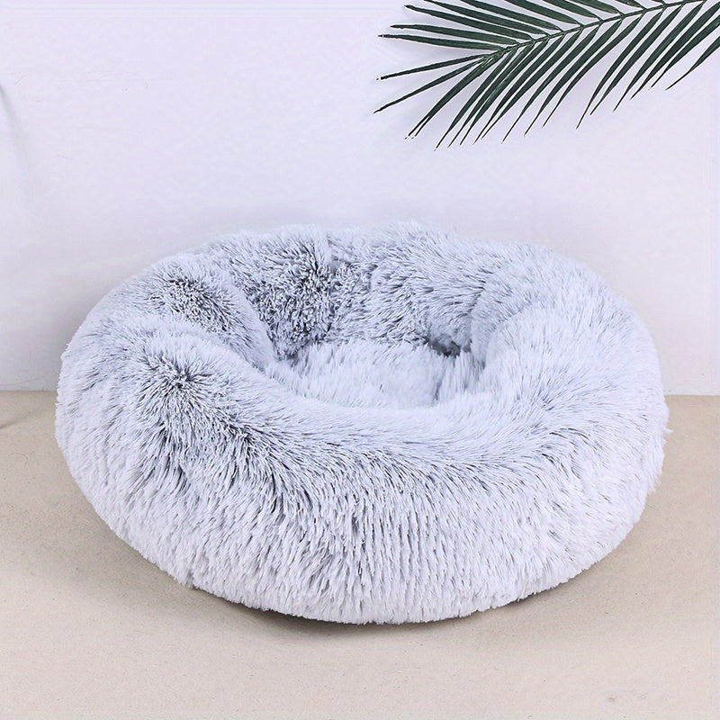 1pc Round Plush Gradient Color Calming Cat Bed, Machine Washable, Four Seasons Warm Comfortable Soft Nest, Suitable for Small and Medium Dogs and Cats, Pet Bed