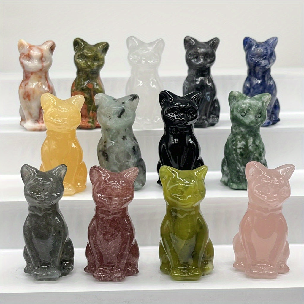 1Pc Exquisite Natural Crystal Whimsical Cat Figurine - Jewelry Accessories for Home Decoration - Unique Gift Idea with Cute Design and Sparkling Appearance