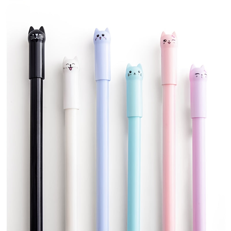 6pcs Whimsical Cartoon Meow Cat Gel Ink Rollerball Pens - Vibrant Black Water-Based Signature Pens for Students and Stationery Enthusiasts - Cute Wagging Tail Design and Smooth Writing Experience