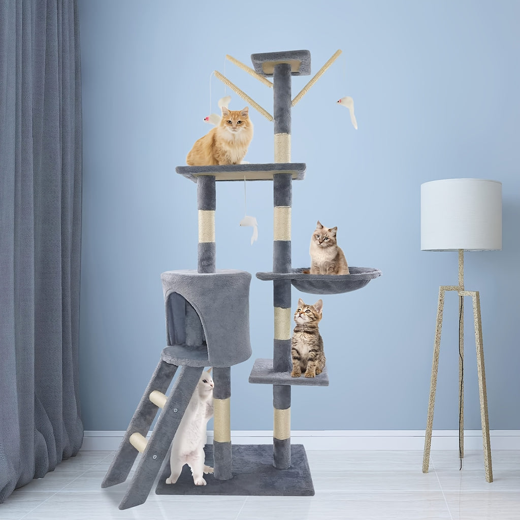 Deluxe 139.7cm Cat Tree Tower with Sisal Scratching Posts, Cozy Condos & Playful Perches - Durable Indoor Furniture for Cats, Kitten Activity Centre, Pet Small Cats Scratcher, Climbing Tower