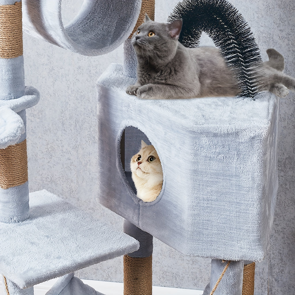 1pc Funtrip 6-Level Cat Tree Tower with Sisal Scratching Posts, Anti-Rewind Tape, and Hanging Toys - Large Wooden Fiber Cat Condo for Indoor Cats, Play & Relaxation Activity Center, Cat Tower for Large Cats