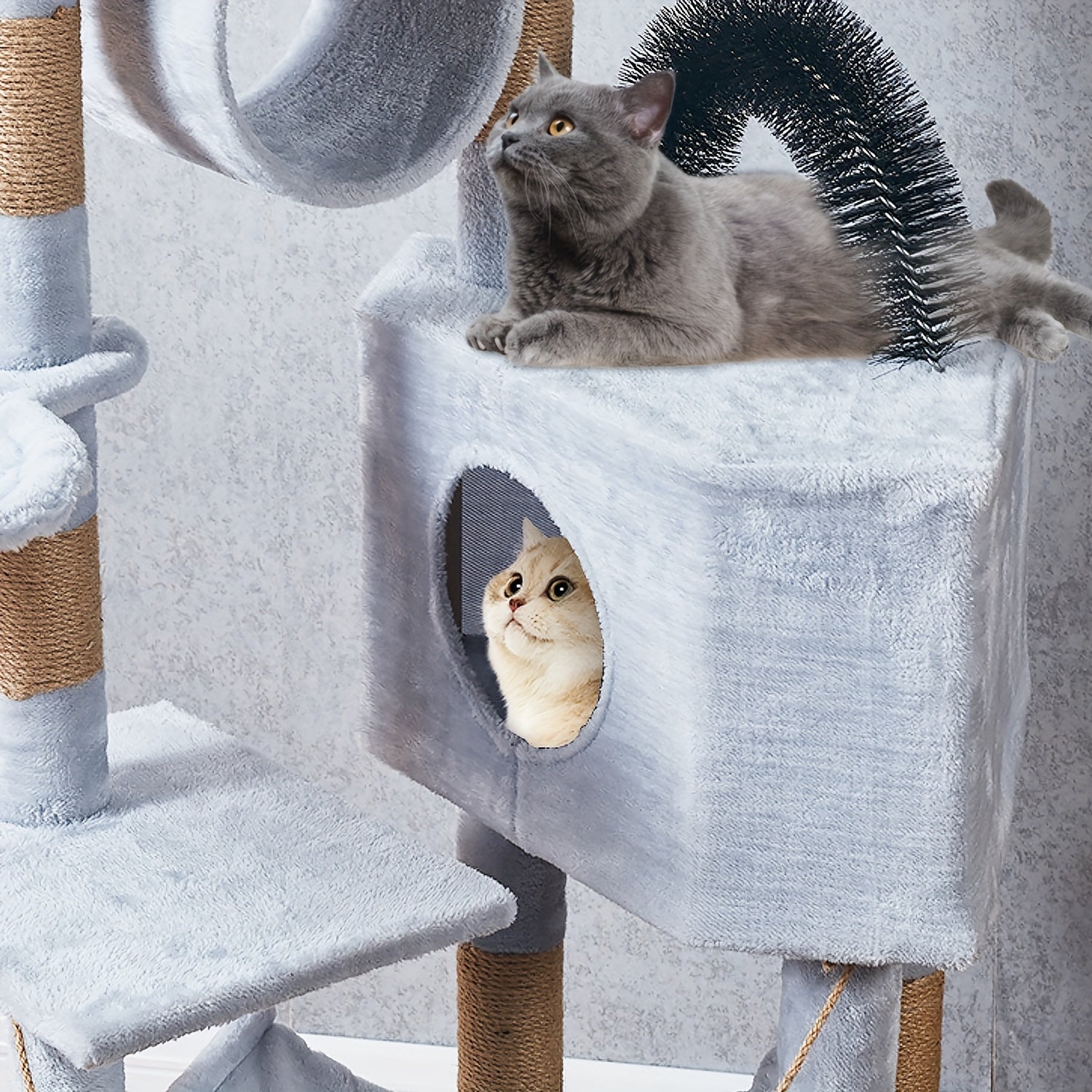 1pc Funtrip 6-Level Cat Tree Tower with Sisal Scratching Posts, Anti-Rewind Tape, and Hanging Toys - Large Wooden Fiber Cat Condo for Indoor Cats, Play & Relaxation Activity Center, Cat Tower for Large Cats