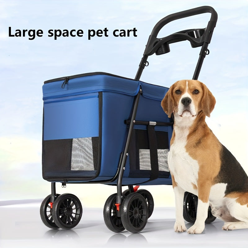 Breathable Mesh Pet Stroller with Sunroof - Durable Metal Frame, Foldable Design for Small to Large Dogs & Cats, Dog Stroller