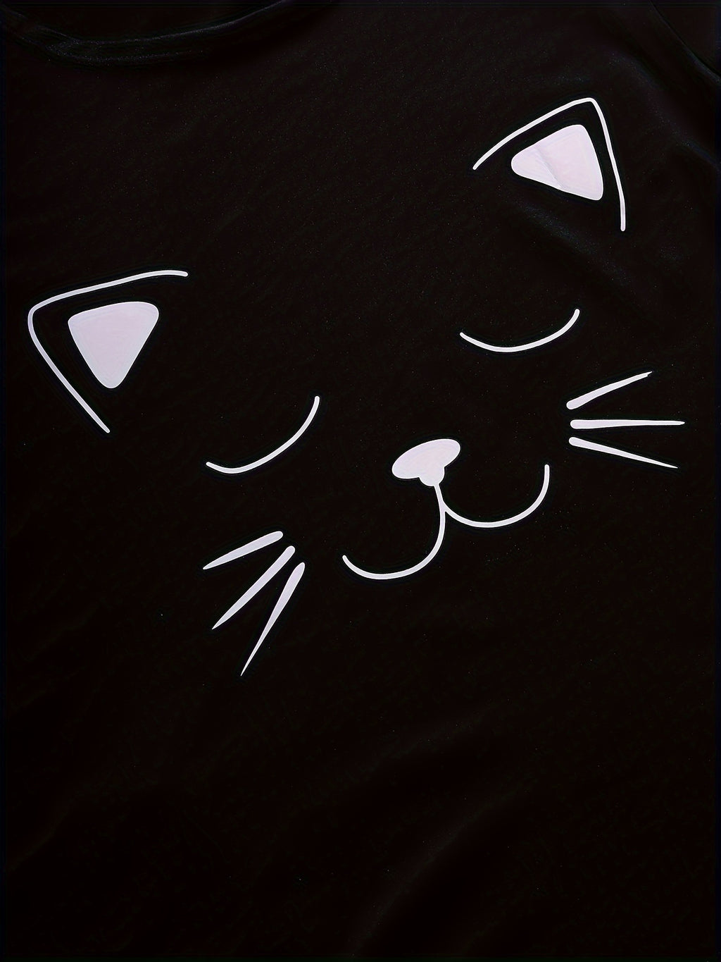 Cute Cat Print Pajama Set, Short Sleeve Crew Neck Top & Shorts & Pants, Women's Sleepwear & Loungewear