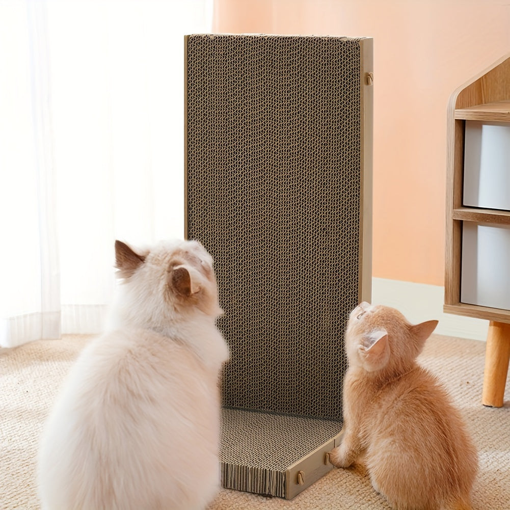 Large L-Shaped Durable Cardboard Scratching Pad For Cats - Replaceable Cat Claw Scratcher With Stand - Interactive Scratching Post Toy For Feline Play And Scratch