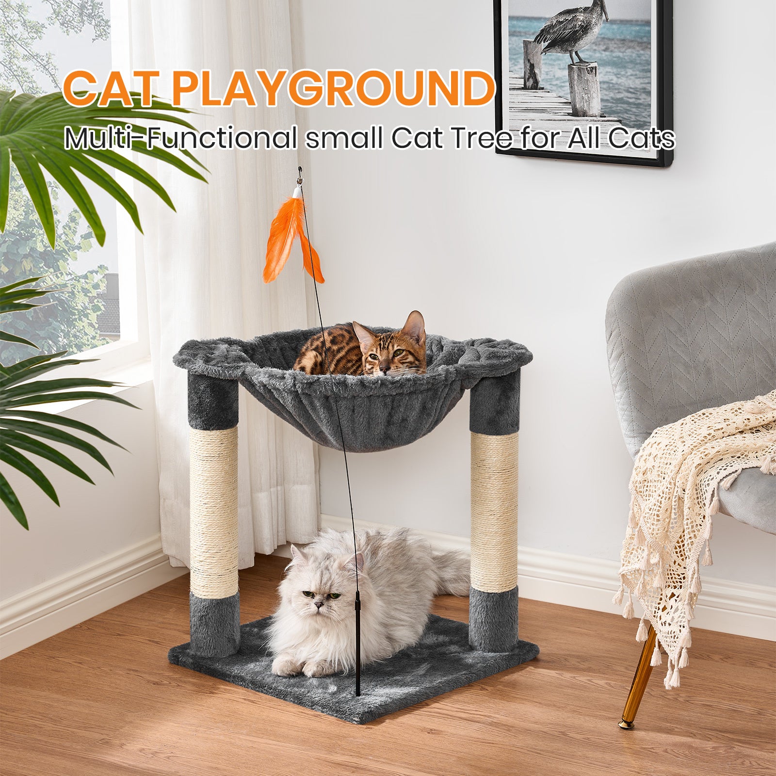 Cat Tree Kitten Activity Centre Pet Bed Tower Natural Sisal & 2 Scratching Post