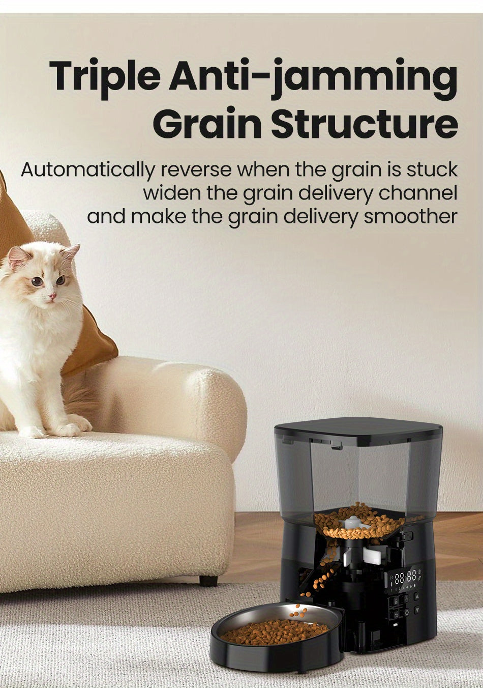 ROJECO Automatic Cat Food Dispenser, 2L Auto Cat Feeder, Timed Cat Feeder Program 1-6 Meals Control, Automatic Cat Feeder With Stainless Steel Bowl & Dual Power Supply, Automatic Pet Feeder For Cats & Dogs, No Adapter Include