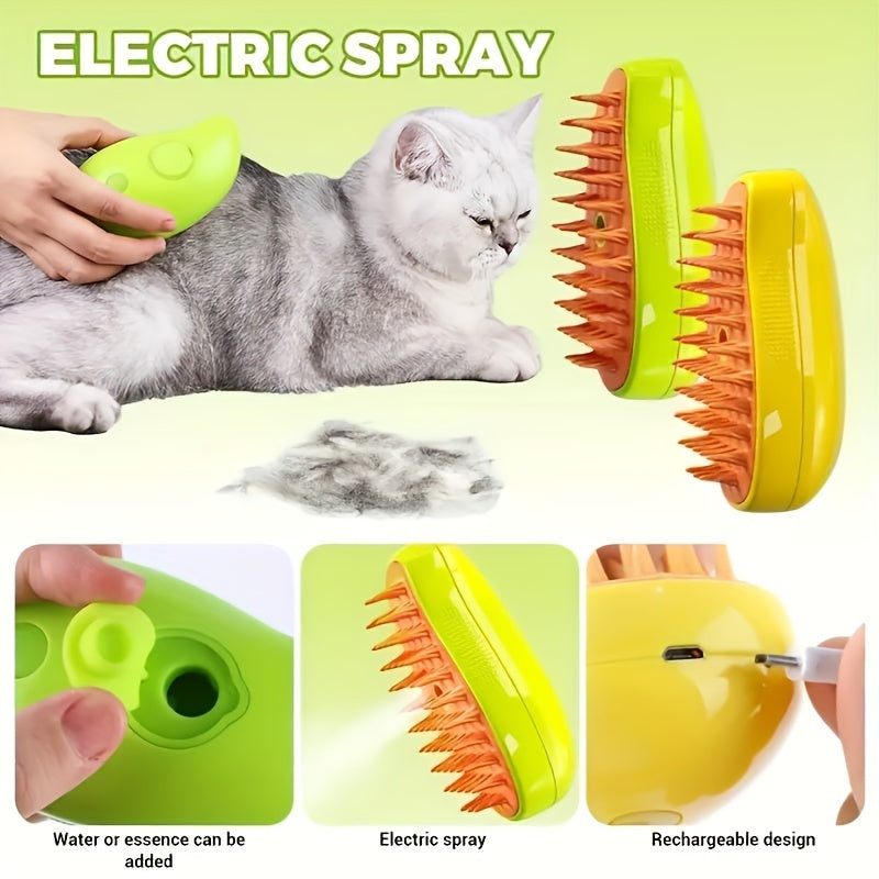 3-in-1 Rechargeable Cat Steam Brush - Gentle Self-Cleaning, Massage, and Detangling for Tangled and Loose Hair - USB Dual Use, Nickel Battery, ABS Material, Safe 36V Operating Voltage