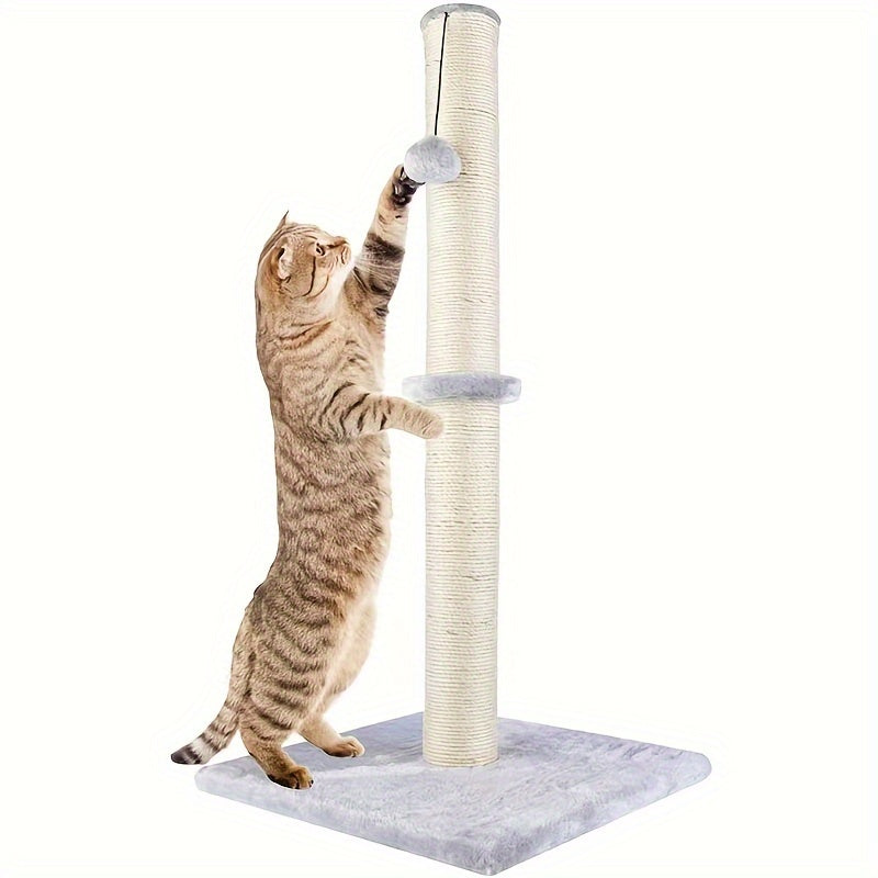 Vertical Cat Scratching Post with Sisal Rope and Plush Cover, Full Stretch Claw Scratcher, Modern Stable Design for Cats