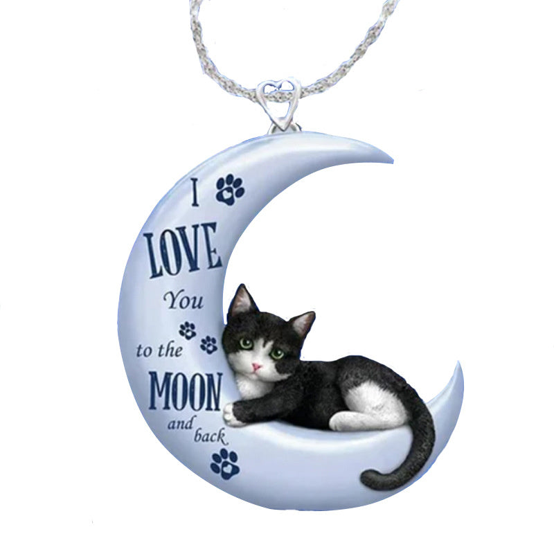 Creative Cute Cartoon Moon Cat Pendant Acrylic Necklace, Decorative Accessories, Holiday Birthday Party Gift For Girls