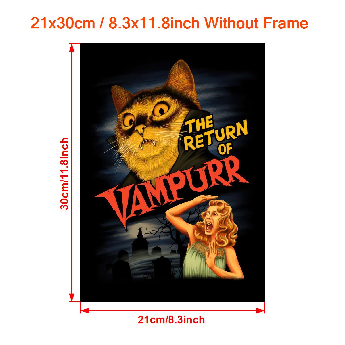 1pc "The Return of Vampurr" Canvas Poster - Vintage Horror-Comedy Cat Lover Wall Art, Frameless, Pine Wood Canvas, Vertical Orientation for Living Room & Bedroom Decor