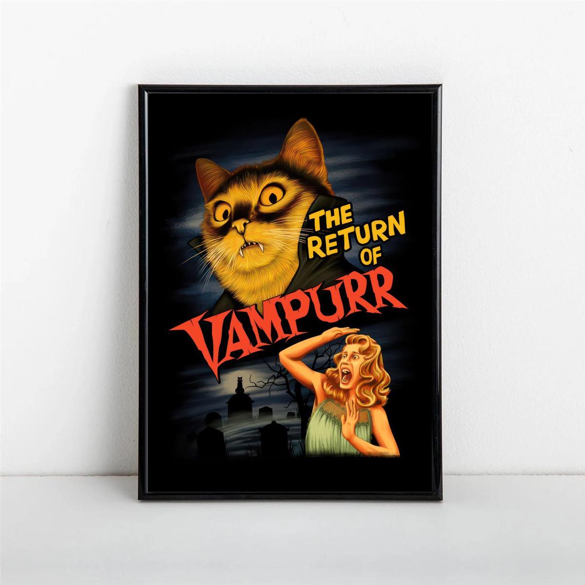 1pc "The Return of Vampurr" Canvas Poster - Vintage Horror-Comedy Cat Lover Wall Art, Frameless, Pine Wood Canvas, Vertical Orientation for Living Room & Bedroom Decor