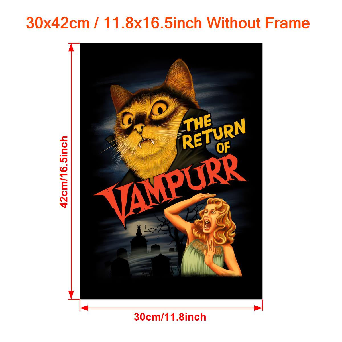 1pc "The Return of Vampurr" Canvas Poster - Vintage Horror-Comedy Cat Lover Wall Art, Frameless, Pine Wood Canvas, Vertical Orientation for Living Room & Bedroom Decor