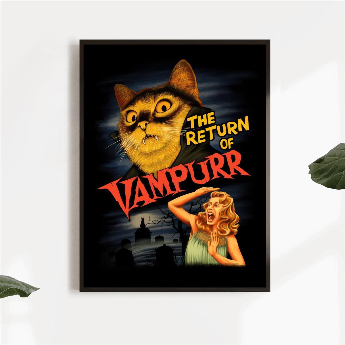 1pc "The Return of Vampurr" Canvas Poster - Vintage Horror-Comedy Cat Lover Wall Art, Frameless, Pine Wood Canvas, Vertical Orientation for Living Room & Bedroom Decor