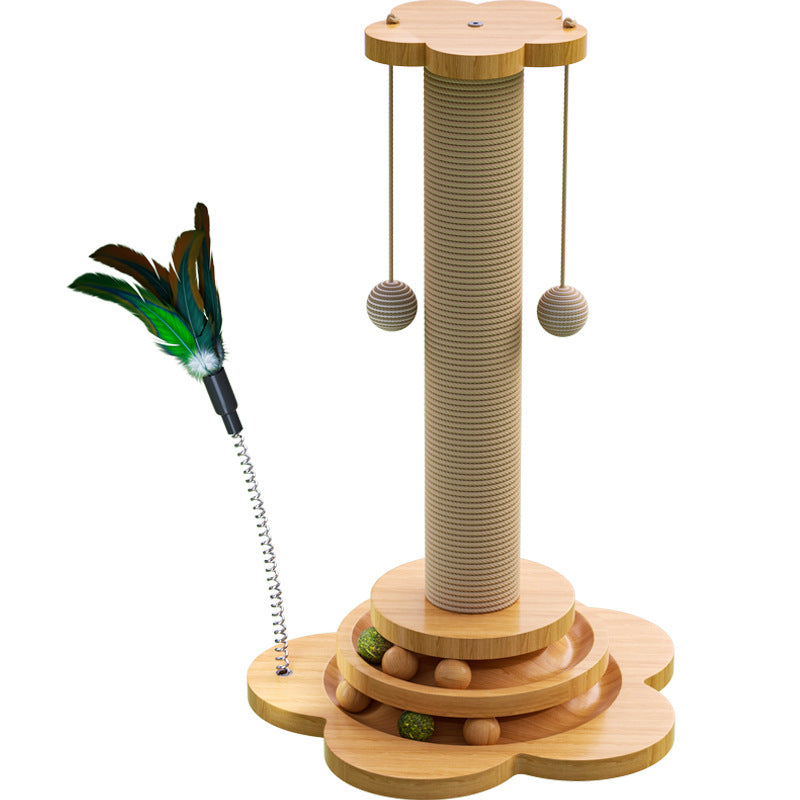 1pc Premium Solid Wood Cat Scratching Post Turntable - Interactive Teaser Stick & Scratch-resistant Board - Durable Sisal Climbing Stand for Playful Felines