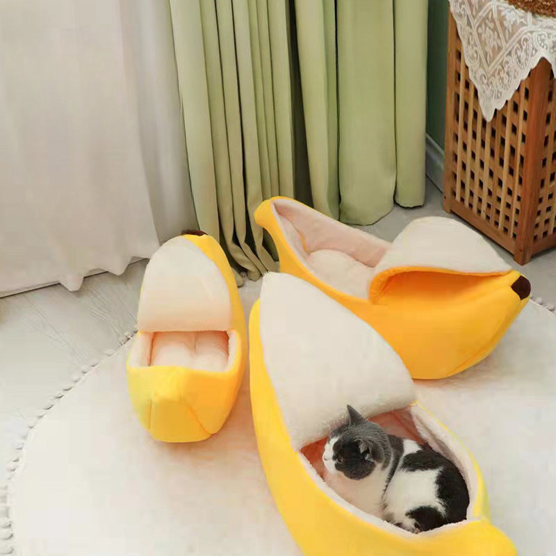 Cozy Banana Cat Bed: A Snuggly Cave For Your Furry Friend!