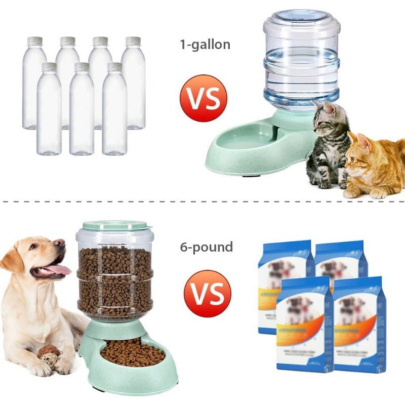 2 Pack Automatic Cat Feeder And Water Dispenser Set With Pet Food Mat For Small Medium Dog Pets Puppy Kitten Big Capacity (2 Pack Green)