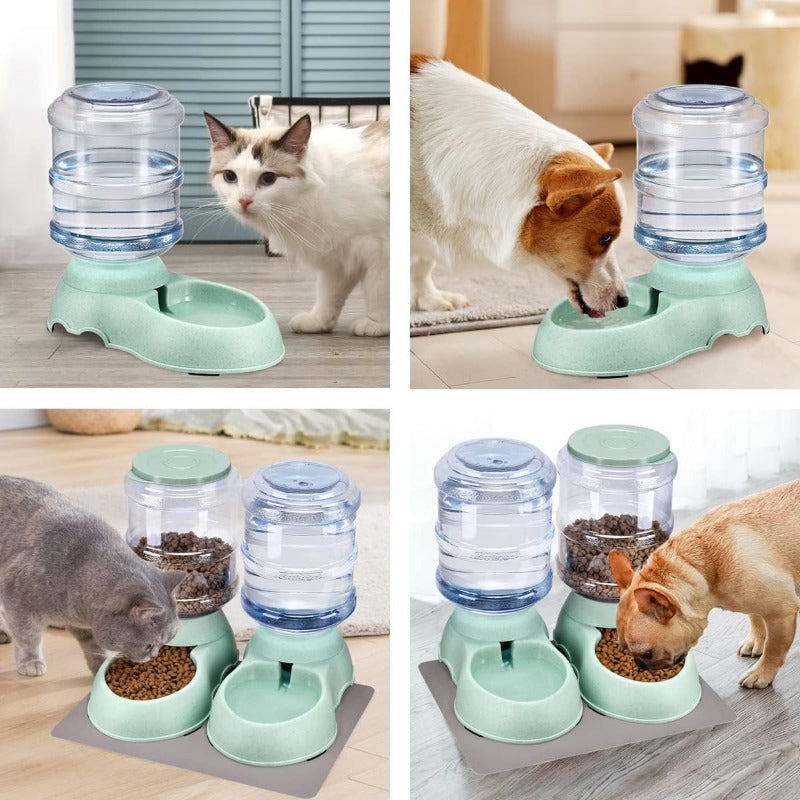 2 Pack Automatic Cat Feeder And Water Dispenser Set With Pet Food Mat For Small Medium Dog Pets Puppy Kitten Big Capacity (2 Pack Green)
