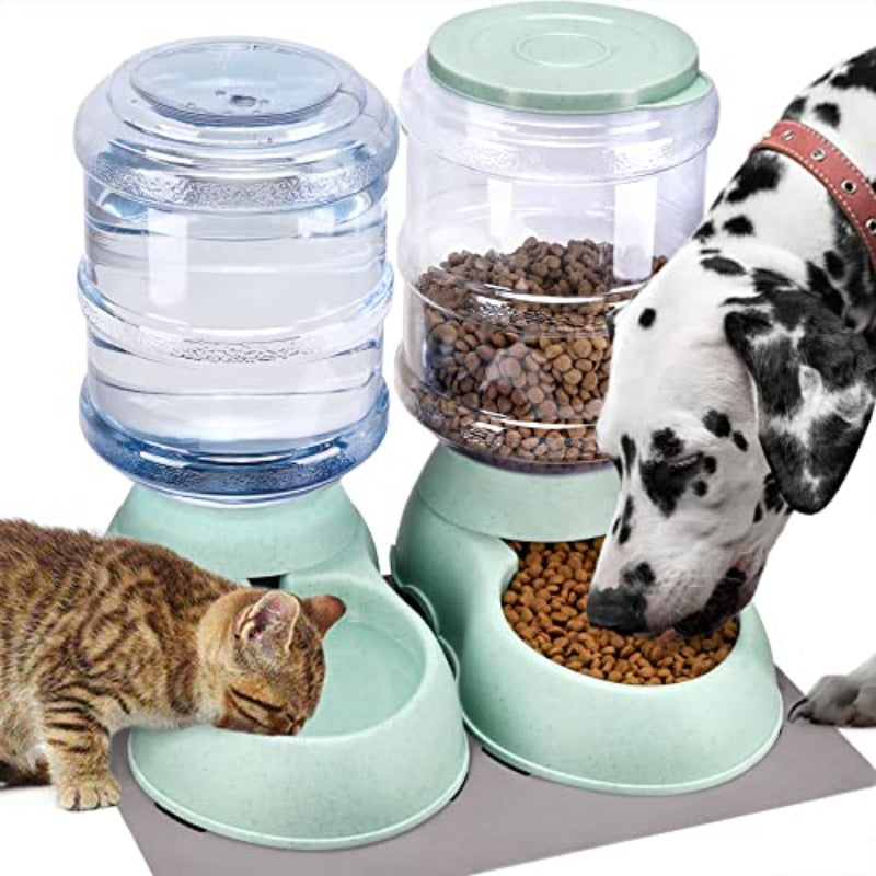 2 Pack Automatic Cat Feeder And Water Dispenser Set With Pet Food Mat For Small Medium Dog Pets Puppy Kitten Big Capacity (2 Pack Green)