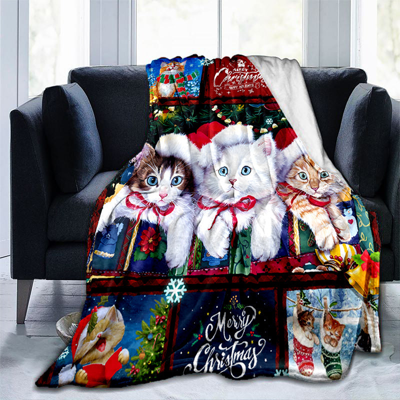 1pc Cozy Christmas Cat Santa Claus Flannel Blanket - Soft, Warm, Lightweight, Digital Printing Fleece Throw for Sofa, Bed, Travel, Camping, Living Room, Office, Couch, Chair - Perfect Gift for Family or Friends with Festive H