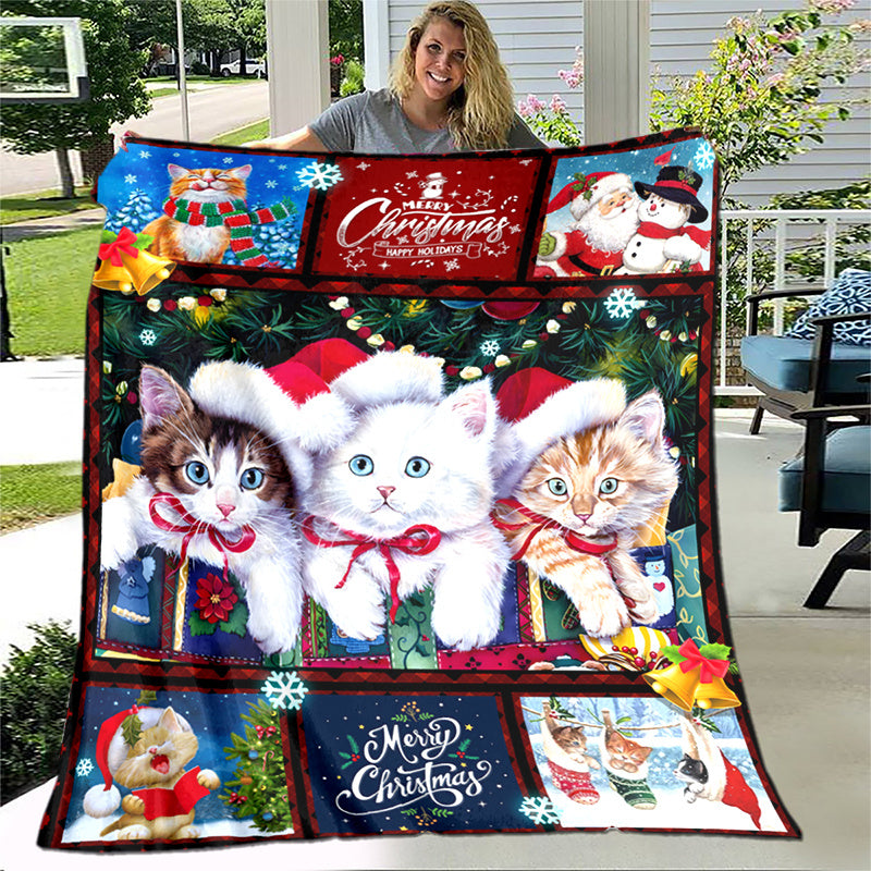 1pc Cozy Christmas Cat Santa Claus Flannel Blanket - Soft, Warm, Lightweight, Digital Printing Fleece Throw for Sofa, Bed, Travel, Camping, Living Room, Office, Couch, Chair - Perfect Gift for Family or Friends with Festive H