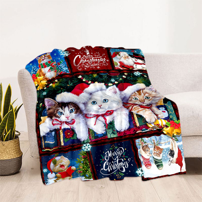 1pc Cozy Christmas Cat Santa Claus Flannel Blanket - Soft, Warm, Lightweight, Digital Printing Fleece Throw for Sofa, Bed, Travel, Camping, Living Room, Office, Couch, Chair - Perfect Gift for Family or Friends with Festive H