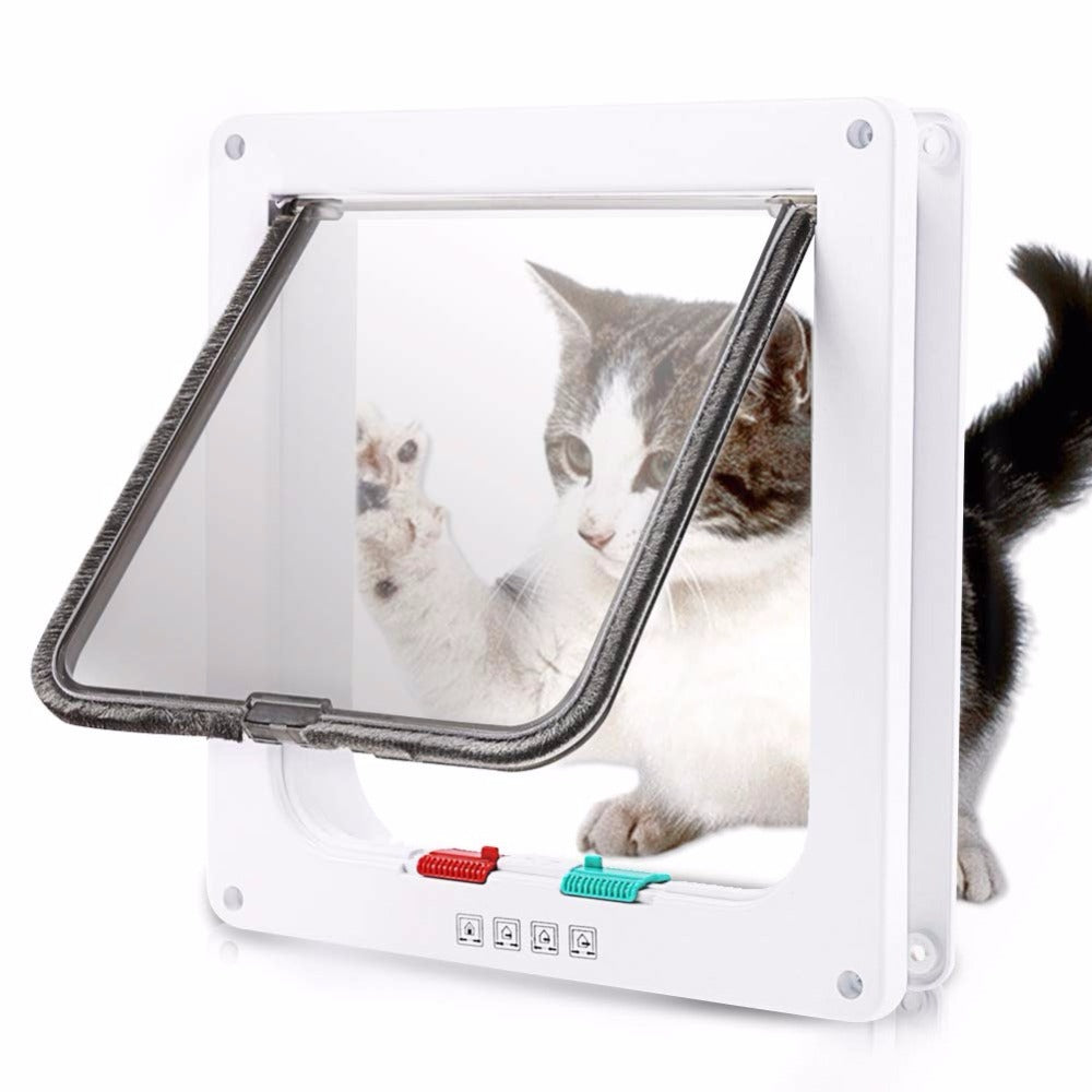 4 Way Security Lock Cat Flap Door, ABS Plastic Small Pet Gate Door Kit for Dog, Cats, Kitten