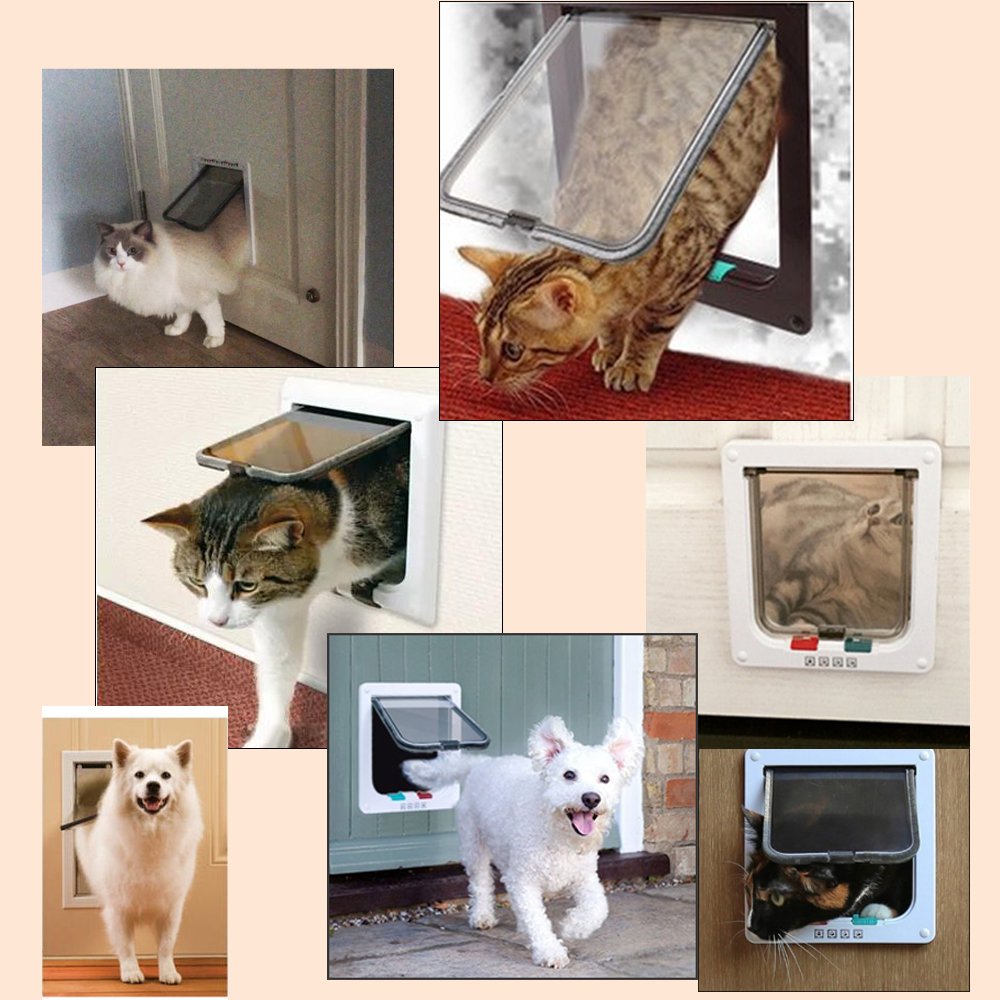4 Way Security Lock Cat Flap Door, ABS Plastic Small Pet Gate Door Kit for Dog, Cats, Kitten