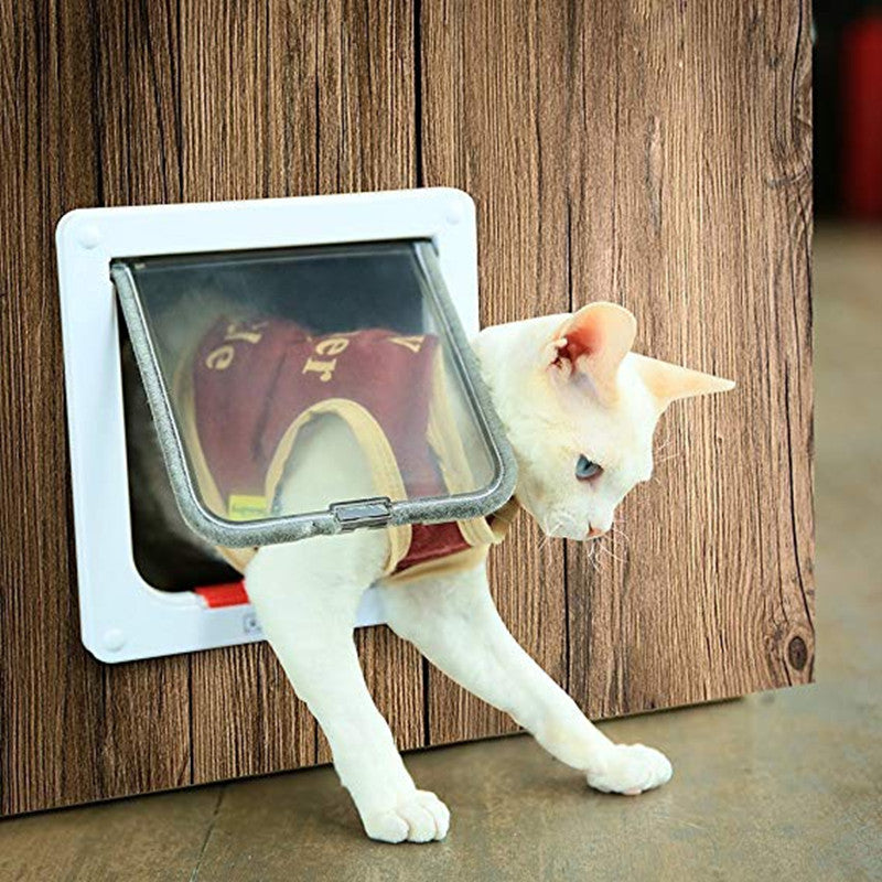 4 Way Security Lock Cat Flap Door, ABS Plastic Small Pet Gate Door Kit for Dog, Cats, Kitten