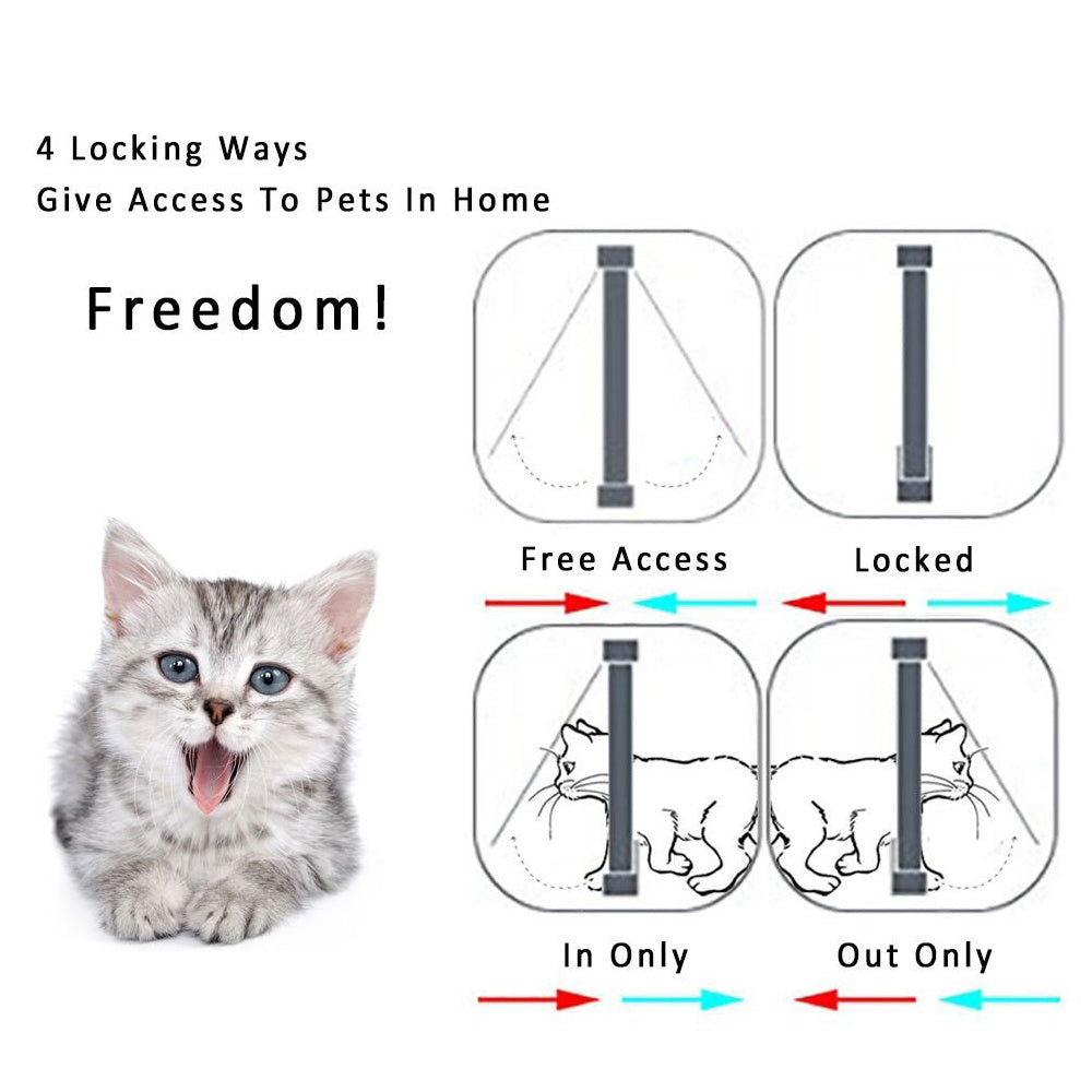 4 Way Security Lock Cat Flap Door, ABS Plastic Small Pet Gate Door Kit for Dog, Cats, Kitten