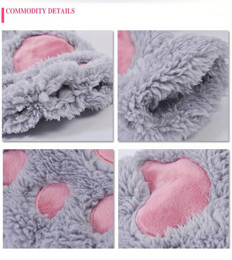 Warm Cute Cat Paw Fingerless Gloves, Winter Gloves