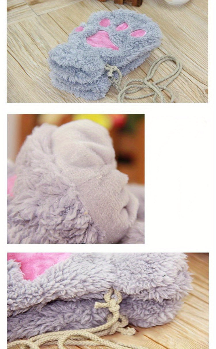 Warm Cute Cat Paw Fingerless Gloves, Winter Gloves
