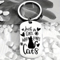 A   Who Loves Cats Keychain Cute Stainless Steel Key Chain Ring Purse Bag Backpack Charm Birthday Christmas Gift for Women Girls Cat Mom Mother