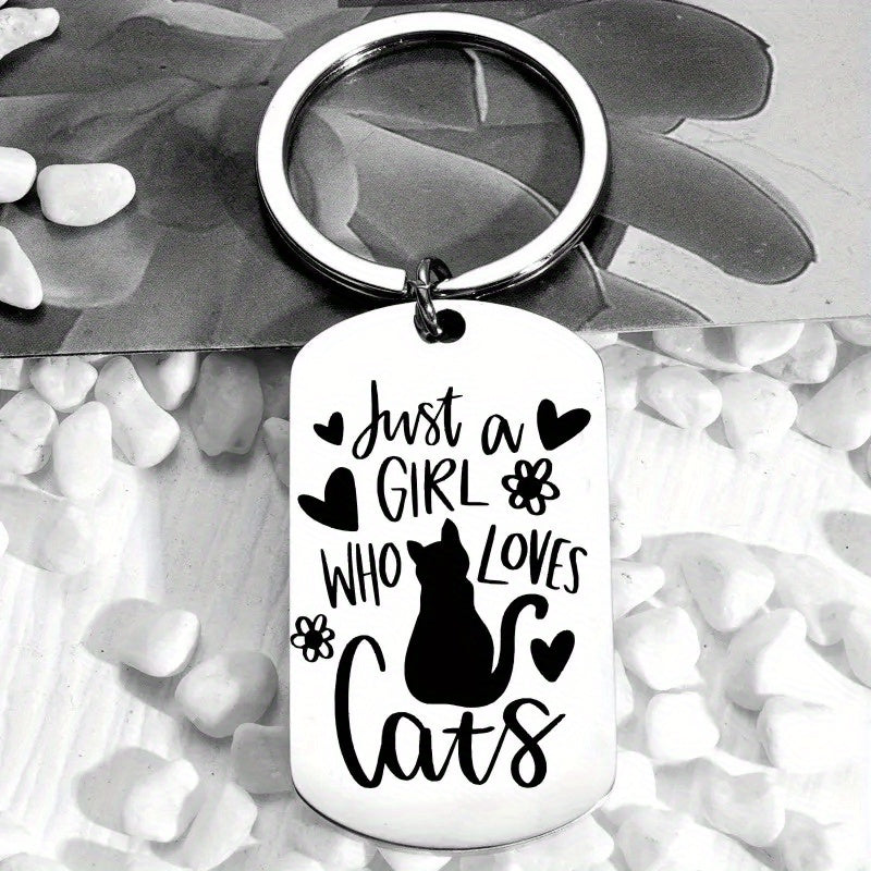 A   Who Loves Cats Keychain Cute Stainless Steel Key Chain Ring Purse Bag Backpack Charm Birthday Christmas Gift for Women Girls Cat Mom Mother