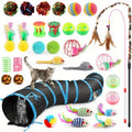 32pcs Cat Toys Set Kitten Toys Assortments Including 2 Way Rainbow Tunnel Cat Feather Teaser Wand Sisal Mice Bell Balls Crinkle Balls Interactive Cat Toys for Indoor Cats Kitten
