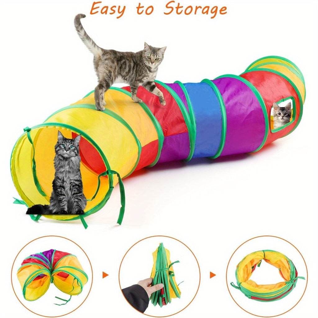 32pcs Cat Toys Set Kitten Toys Assortments Including 2 Way Rainbow Tunnel Cat Feather Teaser Wand Sisal Mice Bell Balls Crinkle Balls Interactive Cat Toys for Indoor Cats Kitten