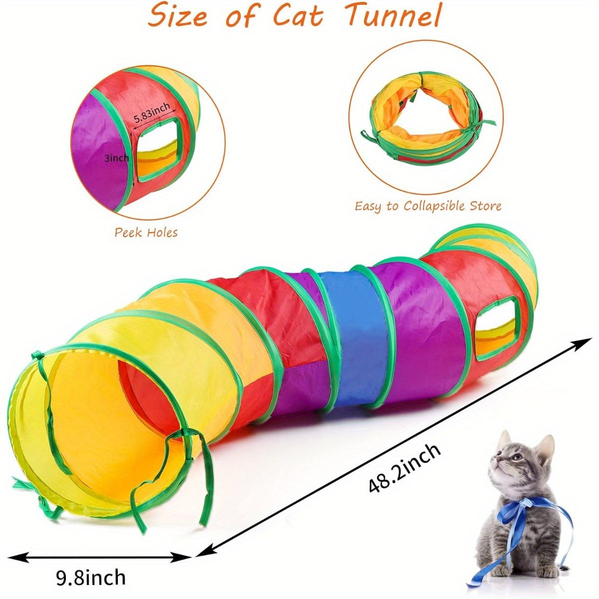 32pcs Cat Toys Set Kitten Toys Assortments Including 2 Way Rainbow Tunnel Cat Feather Teaser Wand Sisal Mice Bell Balls Crinkle Balls Interactive Cat Toys for Indoor Cats Kitten