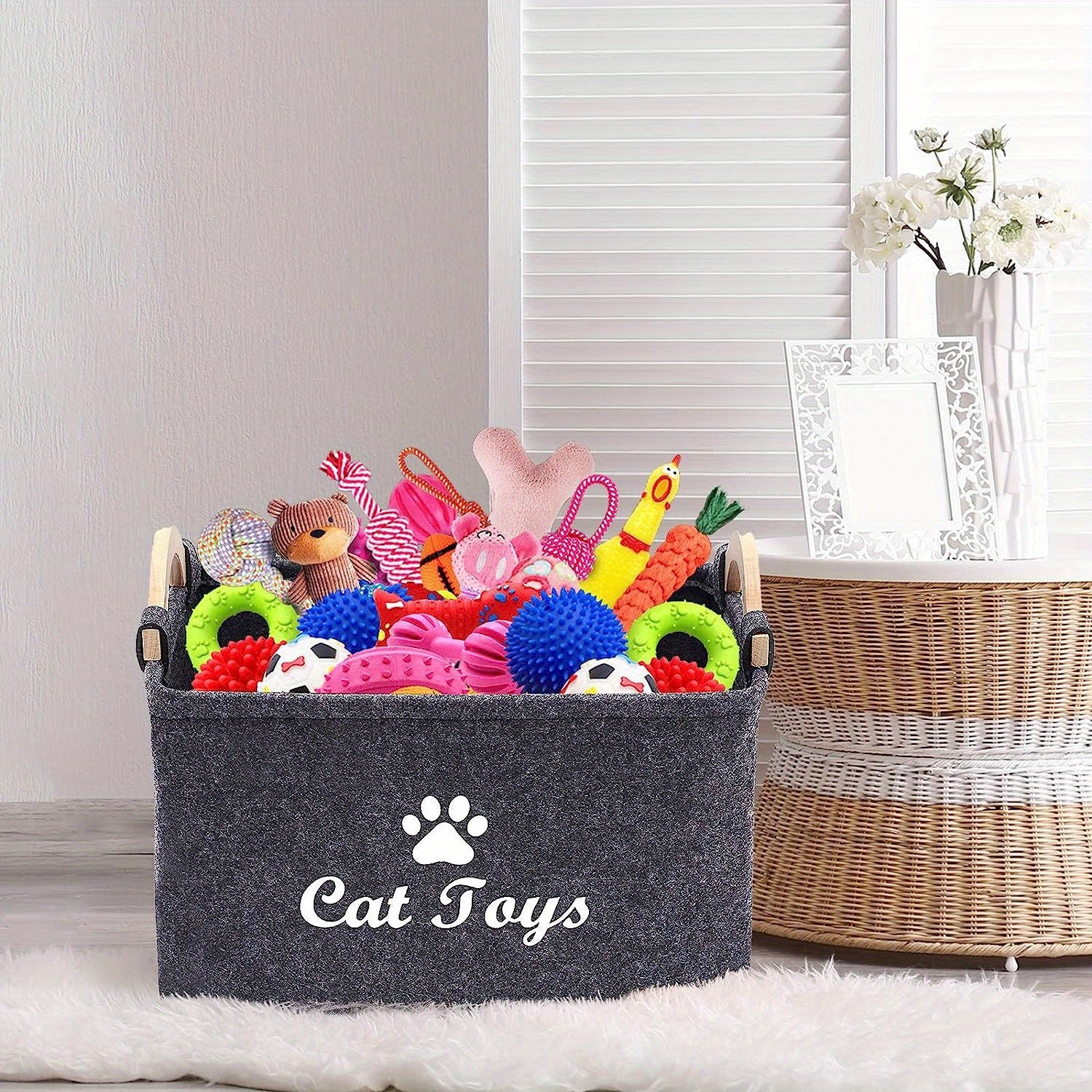 Collapsible Pet Toy Storage Basket - Perfect For Cats & Dogs!