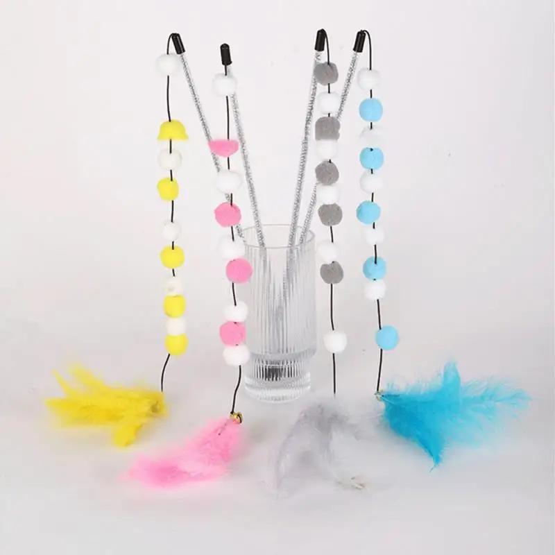 Furry Frenzy Pompom Cat Toy - Interactive Feather Teaser, Durable Plush Ball, Kitten Exercise Companion, Teasing Stick, Fun Pet Supplies for Active Cats and Kittens