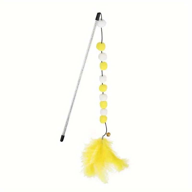 Furry Frenzy Pompom Cat Toy - Interactive Feather Teaser, Durable Plush Ball, Kitten Exercise Companion, Teasing Stick, Fun Pet Supplies for Active Cats and Kittens