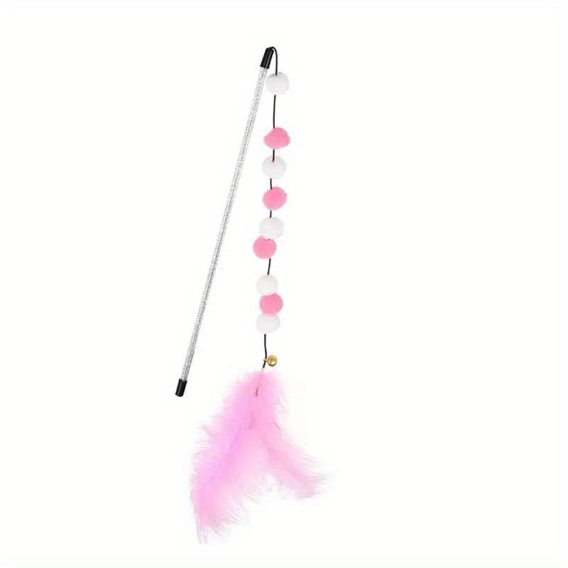 Furry Frenzy Pompom Cat Toy - Interactive Feather Teaser, Durable Plush Ball, Kitten Exercise Companion, Teasing Stick, Fun Pet Supplies for Active Cats and Kittens