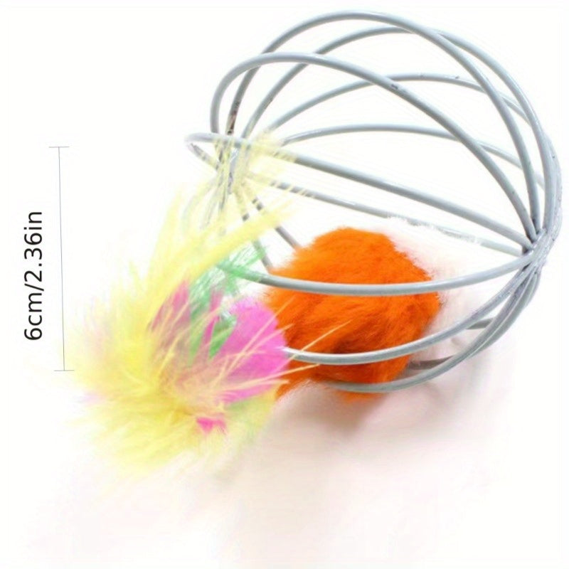 1pc/ 3pcs Interactive Cat Toy: Random Color Feather Cage Mouse - Colorful Teaser for Your Feline Friend!