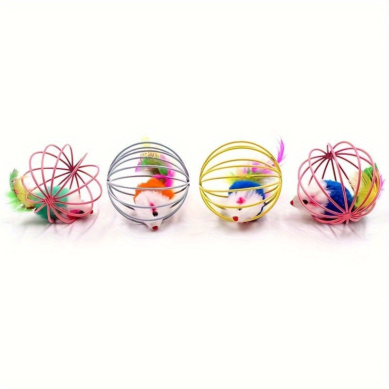 1pc/ 3pcs Interactive Cat Toy: Random Color Feather Cage Mouse - Colorful Teaser for Your Feline Friend!