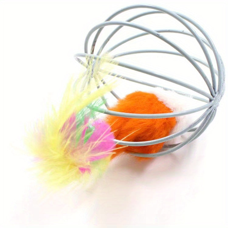 1pc/ 3pcs Interactive Cat Toy: Random Color Feather Cage Mouse - Colorful Teaser for Your Feline Friend!