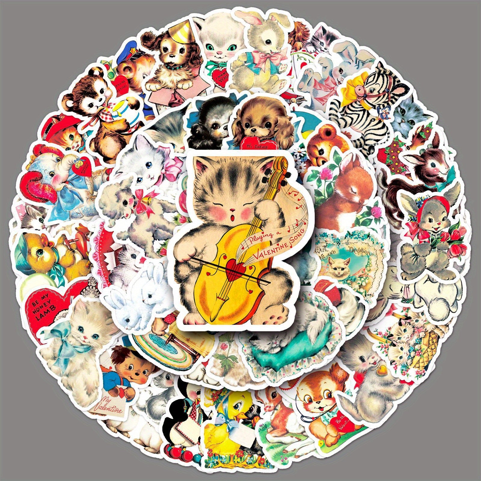 66pcs JJIJIAN Cute Cartoon Animal & Cat Stickers - Vibrant, Reusable Vinyl Decals for Laptops, Water Bottles, Phones, Books & More - Perfect for Birthday Parties & Creative Fun, Cute Stickers, Perfect for Winter, New Year