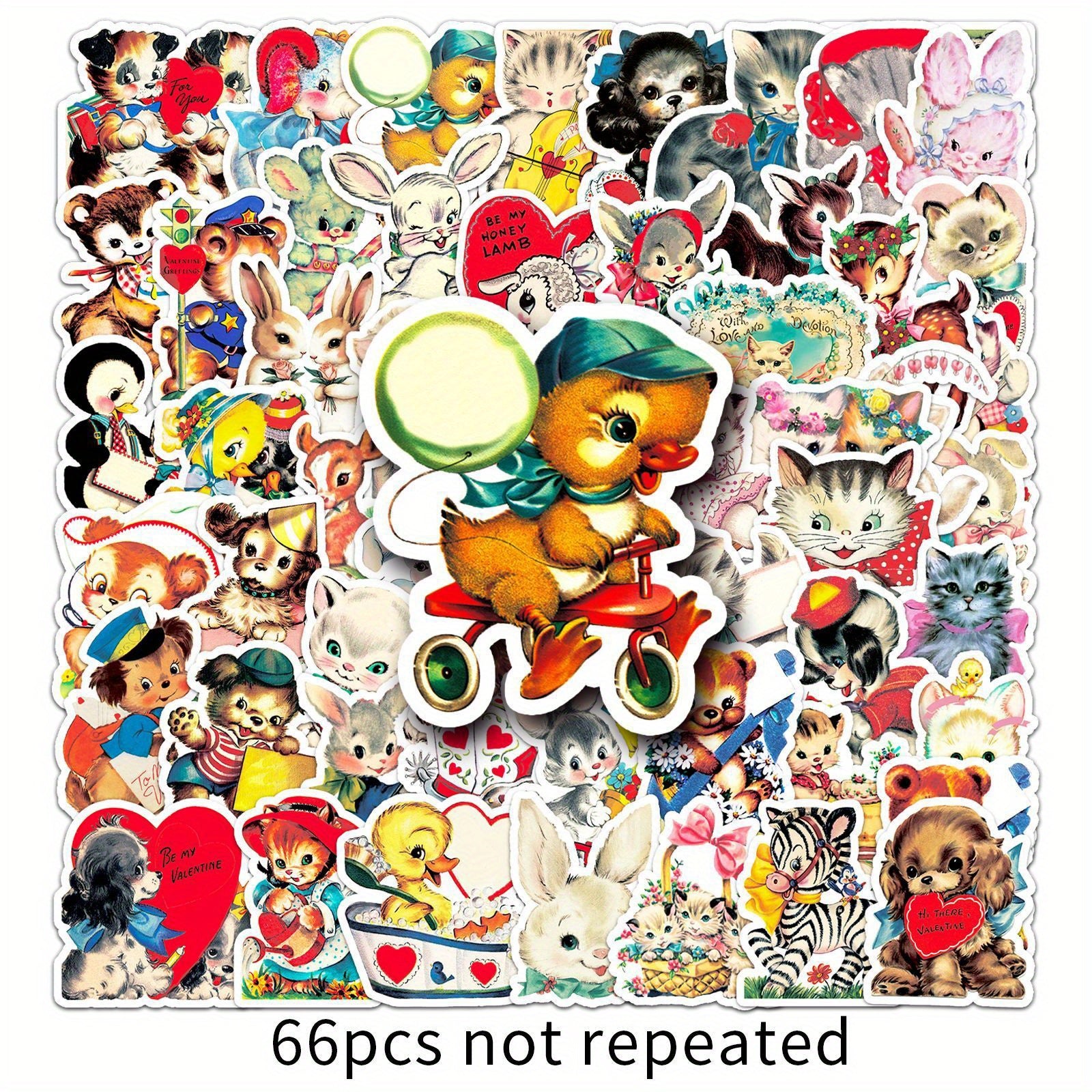 66pcs JJIJIAN Cute Cartoon Animal & Cat Stickers - Vibrant, Reusable Vinyl Decals for Laptops, Water Bottles, Phones, Books & More - Perfect for Birthday Parties & Creative Fun, Cute Stickers, Perfect for Winter, New Year