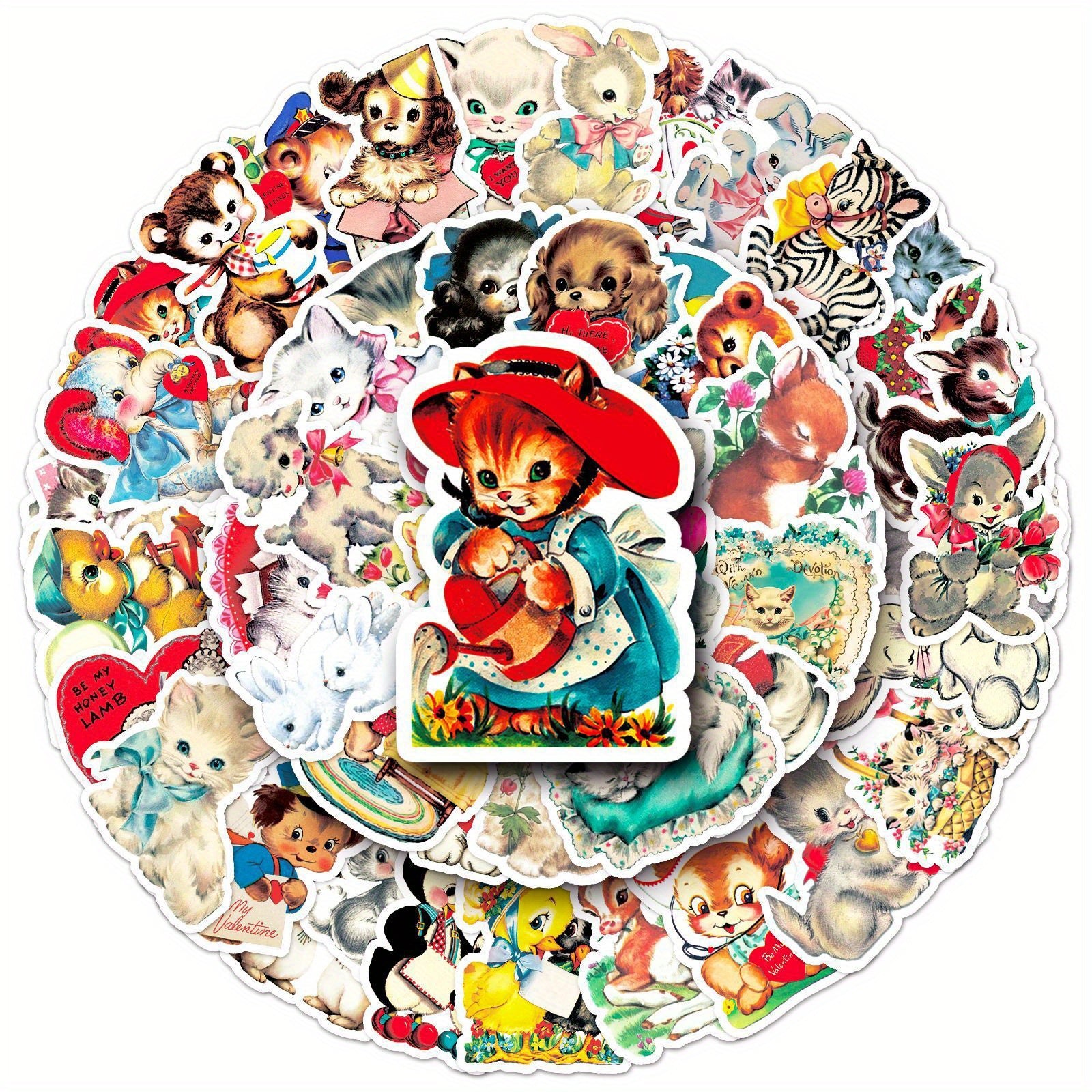 66pcs JJIJIAN Cute Cartoon Animal & Cat Stickers - Vibrant, Reusable Vinyl Decals for Laptops, Water Bottles, Phones, Books & More - Perfect for Birthday Parties & Creative Fun, Cute Stickers, Perfect for Winter, New Year