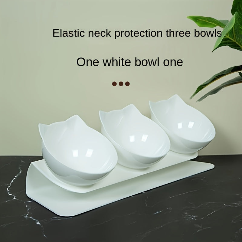3-in-1 Elevated Cat Feeding Station - Raised 15-Degree Tilted Neck Guard, Anti-Slip Stand, Easy Cleaning, Space-Saving Design for Comfortable Eating - Perfect for Kittens and Adult Cats