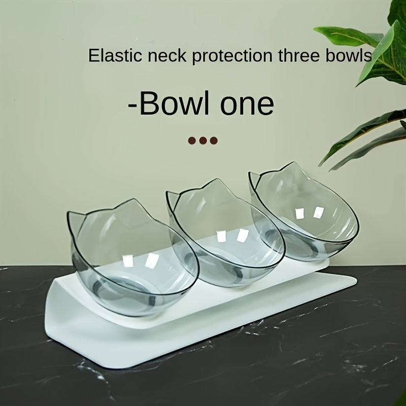 3-in-1 Elevated Cat Feeding Station - Raised 15-Degree Tilted Neck Guard, Anti-Slip Stand, Easy Cleaning, Space-Saving Design for Comfortable Eating - Perfect for Kittens and Adult Cats